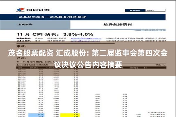 茂名股票配资 汇成股份: 第二届监事会第四次会议决议公告内容摘要