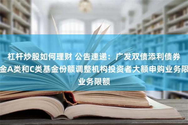 杠杆炒股如何理财 公告速递：广发双债添利债券基金A类和C类基金份额调整机构投资者大额申购业务限额